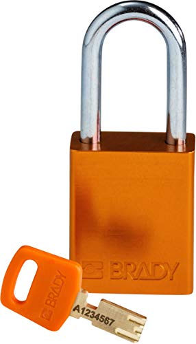 Brady (ALU-ORG-38ST-KD) SafeKey Anodized Aluminum Lockout-Vorhängeschloss Mit Stahl Bügel 38.00 mm Orange KD - Verschiedenschließende Schlösser 1 Stück von Brady