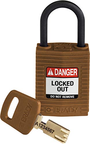 Brady (CPT-BRN-25PL-KD) SafeKey Nylon Lockout-Vorhängeschloss - kompakt Mit Nylon Bügel 25.00 mm Braun KD - Verschiedenschließende Schlösser 1 Stück von Brady