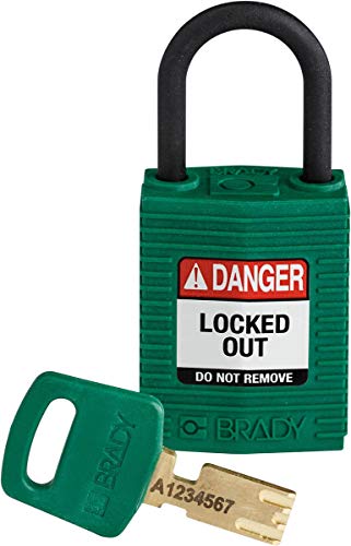 Brady (CPT-GRN-25PL-KD) SafeKey Nylon Lockout-Vorhängeschloss - kompakt Mit Nylon Bügel 25.00 mm Grün KD - Verschiedenschließende Schlösser 1 Stück von Brady