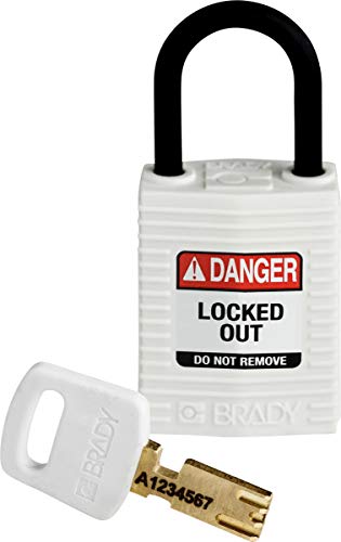Brady (CPT-WHT-25PL-KD) SafeKey Nylon Lockout-Vorhängeschloss - kompakt Mit Nylon Bügel 25.00 mm Weiß KD - Verschiedenschließende Schlösser 1 Stück von Brady