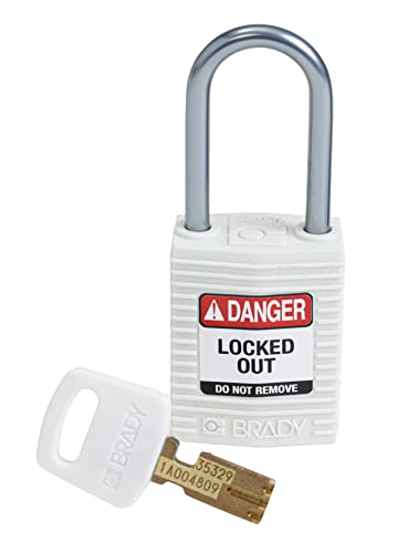 Brady (CPT-WHT-38AL-KD) SafeKey Nylon Lockout-Vorhängeschloss - kompakt Mit Aluminium Bügel 38.00 mm Weiß KD - Verschiedenschließende Schlösser 1 Stück von Brady