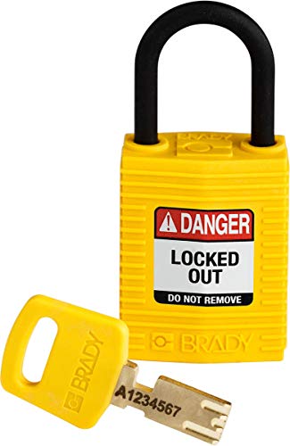 Brady (CPT-YLW-25PL-KD) SafeKey Nylon Lockout-Vorhängeschloss - kompakt Mit Nylon Bügel 25.00 mm Gelb KD - Verschiedenschließende Schlösser 1 Stück von Brady