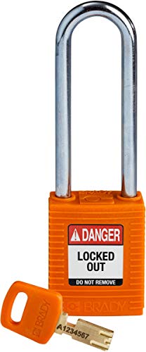 Brady (NYL-ORG-76ST-KD) SafeKey Nylon Lockout-Vorhängeschloss Mit Stahl Bügel 76.00 mm Orange KD - Verschiedenschließende Schlösser 1 Stück von Brady