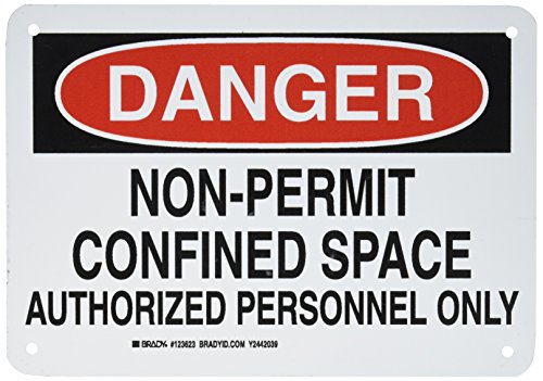 Brady 123623 Confined Space Schild, Legende "Non-Permit Confined Space Authorized Personnel Only", 17,8 cm Höhe, 25,4 cm Breite, Schwarz und Rot auf Weiß von Brady