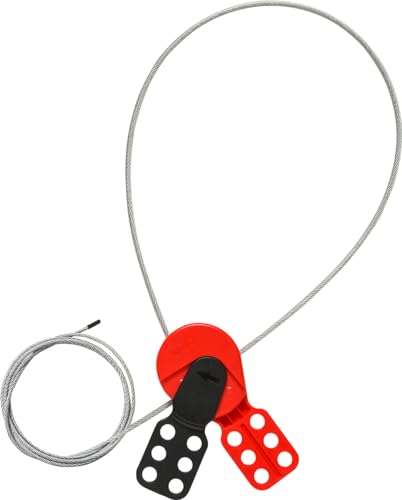 Brady 145553 Safeflex Lockout mit 1,8 m ummanteltem Stahlseil, Polycarbonat, 12,7 cm Höhe x 6,3 cm Gewicht, Rot/Schwarz von Brady