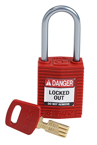 Brady (CPT-RED-38AL-KD) SafeKey Nylon Lockout-Vorhängeschloss - kompakt Mit Aluminium Bügel 38.00 mm Rot KD - Verschiedenschließende Schlösser 1 Stück von Brady