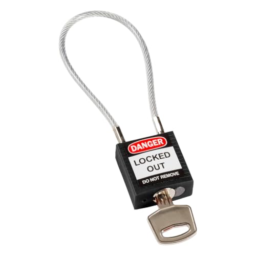 Brady Kompakte Kabel-Vorhängeschlöss - Lockout Sicherheitsschloss mit Schlüssel - Vorhängeschloss Wetterfest mit langer Bügel - Vorhängeschloss Verschiedenschließend - Kabellänge 200 mm, Schwarz Brady Kompakte Kabel-Vorhängeschlöss - Lockout Sicherheitsschloss mit Schlüssel - Vorhängeschloss Wetterfest mit langer Bügel - Vorhängeschloss Verschiedenschließend - Kabellänge 200 mm, Schwarz von Brady