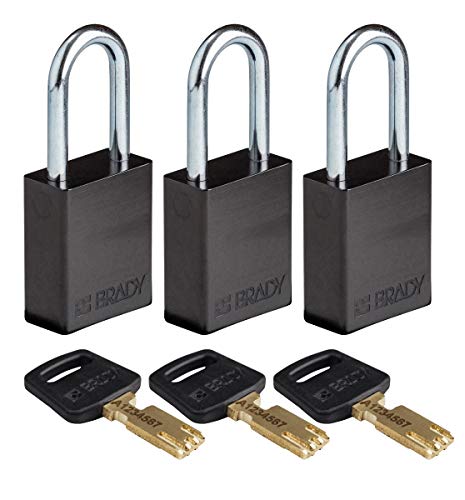 Brady SafeKey Vorhängeschloss Aluminium 3er-Pack - Lockout Schloss mit Schlüssel - Lockout Tagout Sicherheitsschloss für innen und außen - Bügelhöhe 38.10 mm - Gleichschließend - Blau von Brady