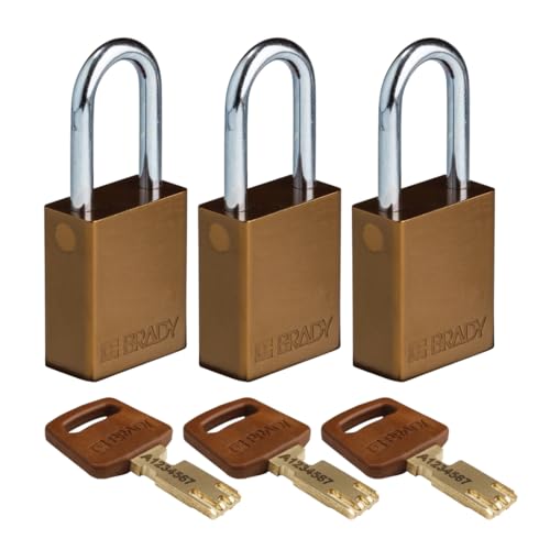 Brady SafeKey Vorhängeschloss Aluminium 3er-Pack - Lockout Schloss mit Schlüssel - Lockout Tagout Sicherheitsschloss für innen und außen - Bügelhöhe 38.10 mm - Gleichschließend - Braun von Brady