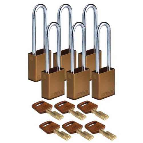 Brady SafeKey Vorhängeschloss Aluminium 6er-Pack - Lockout Schloss mit Schlüssel - Lockout Tagout Sicherheitsschloss für innen und außen - Bügelhöhe 76.20 mm - Verschiedenschließend - Braun Brady SafeKey Vorhängeschloss Aluminium 6er-Pack - Lockout Schloss mit Schlüssel - Lockout Tagout Sicherheitsschloss für innen und außen - Bügelhöhe 76.20 mm - Verschiedenschließend - Braun von Brady