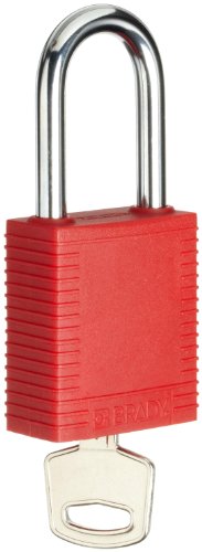 Brady Vorhängeschloss aus Kunststoff, mit verschiedenen Schlüsseln, 3,8 cm Körperlänge, 3,8 cm Bügelabstand, Rot (1 Stück) von Brady