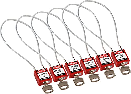 Brady Kompakte Kabel-Vorhängeschlöss 6er-Pack - Lockout Sicherheitsschloss mit Schlüssel - Vorhängeschloss Wetterfest mit langer Bügel - Vorhängeschloss Verschiedenschließend - Kabellänge 400 mm, Rot Brady Kompakte Kabel-Vorhängeschlöss 6er-Pack - Lockout Sicherheitsschloss mit Schlüssel - Vorhängeschloss Wetterfest mit langer Bügel - Vorhängeschloss Verschiedenschließend - Kabellänge 400 mm, Rot von Brady