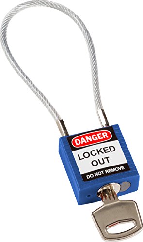 Kompaktes Kabel-Sicherheitsvorhängeschloss, 32mm x 16mm x 200mm, Blau von Brady