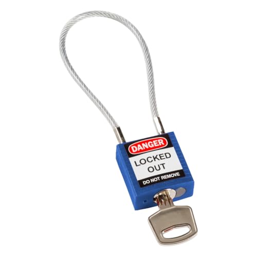 Brady Kompakte Kabel-Vorhängeschlöss 6er-Pack - Lockout Sicherheitsschloss mit Schlüssel - Vorhängeschloss Wetterfest mit langer Bügel - Vorhängeschloss Gleichschließend - Kabellänge 200 mm, Blau von Brady