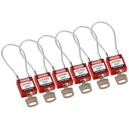 Brady Kompaktes Kabel-Sicherheitsvorhängeschloss, 32mm x 16mm x 200mm, Rot, 6er-Pack von Brady