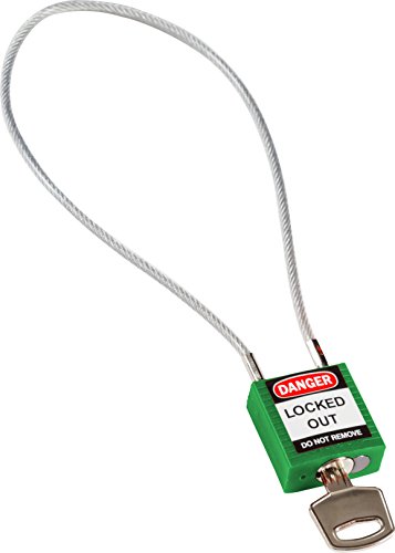 Kompaktes Kabel-Sicherheitsvorhängeschloss, 32mm x 16mm x 400mm, Grün von Brady