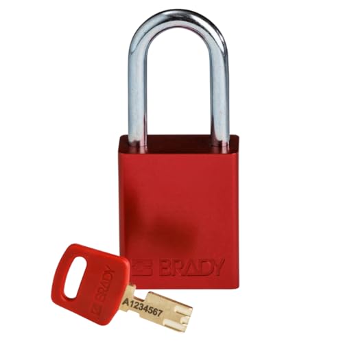 Brady (ALU-RED-38ST-KD) SafeKey Anodized Aluminum Lockout-Vorhängeschloss Mit Stahl Bügel 38.00 mm Rot KD - Verschiedenschließende Schlösser 1 Stück von Brady