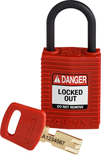 Brady (CPT-RED-25PL-KD) SafeKey Nylon Lockout-Vorhängeschloss - kompakt Mit Nylon Bügel 25.00 mm Rot KD - Verschiedenschließende Schlösser 1 Stück von Brady