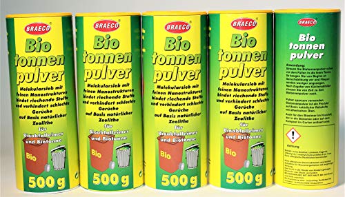 BRAECO Biotonnenpulver -K&B Vertrieb- Mülleimer-Pulver Madenvernichter, gegen Maden Abfalltonne 205 (5 Dosen) von BRAECO