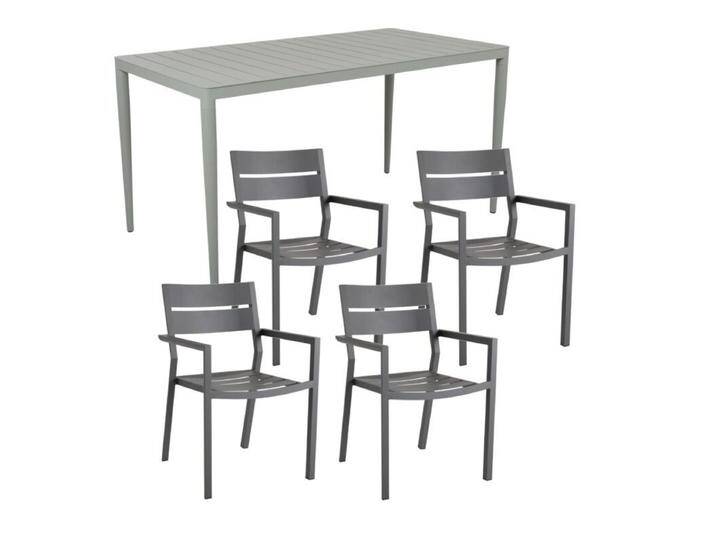 Brafab Delia/Bigby Gartenmöbel-Set mit Gartentisch 144x76 cm, 5-teilig - mit Tisch dusty green , Aluminium anthrazit,stapelbar, Tischbein mit Höhenausgleich,Trendig & bunt von Brafab