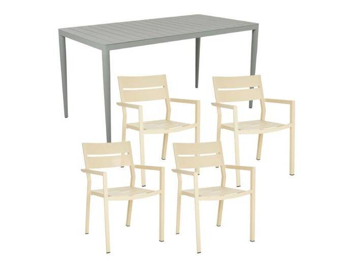 Brafab Delia/Bigby Gartenmöbel-Set mit Gartentisch 144x76 cm, 5-teilig - mit Tisch dusty green , Aluminium lemon von Brafab