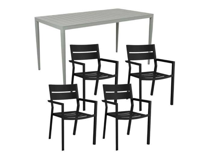 Brafab Delia/Bigby Gartenmöbel-Set mit Gartentisch 144x76 cm, 5-teilig - mit Tisch dusty green , Aluminium schwarz,stapelbar, Tischbein mit Höhenausgleich,Trendig & bunt von Brafab