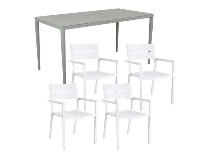 Brafab Delia/Bigby Gartenmöbel-Set mit Gartentisch 144x76 cm, 5-teilig - mit Tisch dusty green , Aluminium weiß,stapelbar, Tischbein mit Höhenausgleich,Trendig & bunt von Brafab