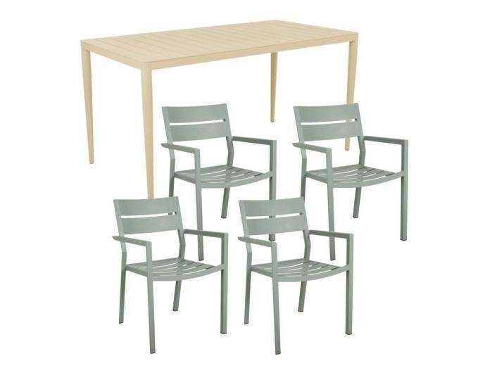 Brafab Delia/Bigby Gartenmöbel-Set mit Gartentisch 144x76 cm, 5-teilig - mit Tisch lemon , Aluminium dusty green von Brafab