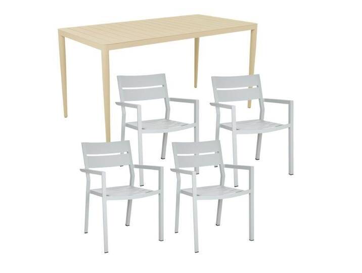 Brafab Delia/Bigby Gartenmöbel-Set mit Gartentisch 144x76 cm, 5-teilig - mit Tisch lemon , Aluminium light grey,stapelbar, Tischbein mit Höhenausgleich,Trendig & bunt von Brafab