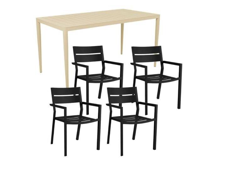 Brafab Delia/Bigby Gartenmöbel-Set mit Gartentisch 144x76 cm, 5-teilig - mit Tisch lemon , Aluminium schwarz von Brafab
