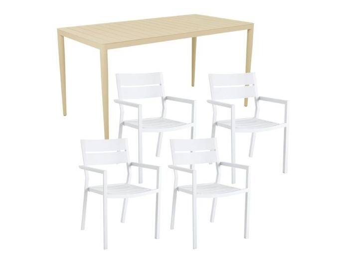 Brafab Delia/Bigby Gartenmöbel-Set mit Gartentisch 144x76 cm, 5-teilig - mit Tisch lemon , Aluminium weiß,stapelbar, Tischbein mit Höhenausgleich,Trendig & bunt von Brafab