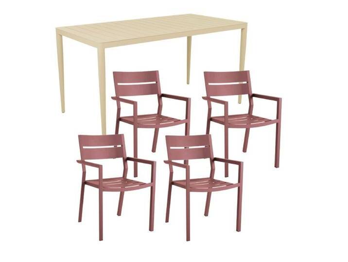Brafab Delia/Bigby Gartenmöbel-Set mit Gartentisch 144x76 cm, 5-teilig - mit Tisch lemon , Aluminium zin red,stapelbar, Tischbein mit Höhenausgleich,Trendig & bunt von Brafab