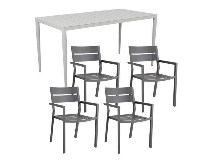 Brafab Delia/Bigby Gartenmöbel-Set mit Gartentisch 144x76 cm, 5-teilig - mit Tisch light grey , Aluminium anthrazit von Brafab
