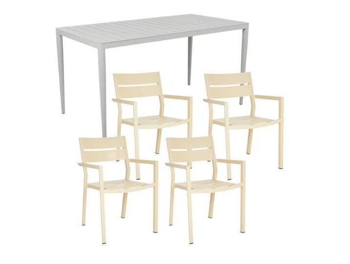 Brafab Delia/Bigby Gartenmöbel-Set mit Gartentisch 144x76 cm, 5-teilig - mit Tisch light grey , Aluminium lemon,stapelbar, Tischbein mit Höhenausgleich,Trendig & bunt von Brafab