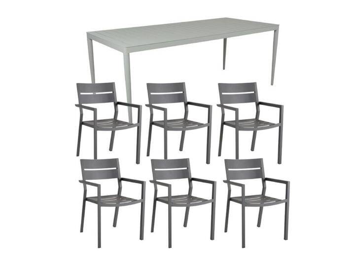Brafab Delia/Bigby Gartenmöbel-Set mit Gartentisch 195x90 cm, 7-teilig - mit Tisch dusty green , Aluminium anthrazit,stapelbar, Tischbein mit Höhenausgleich,Trendig & bunt von Brafab