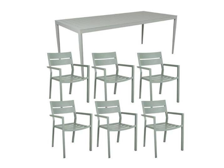 Brafab Delia/Bigby Gartenmöbel-Set mit Gartentisch 195x90 cm, 7-teilig - mit Tisch dusty green , Aluminium dusty green,stapelbar, Tischbein mit Höhenausgleich,Trendig & bunt von Brafab