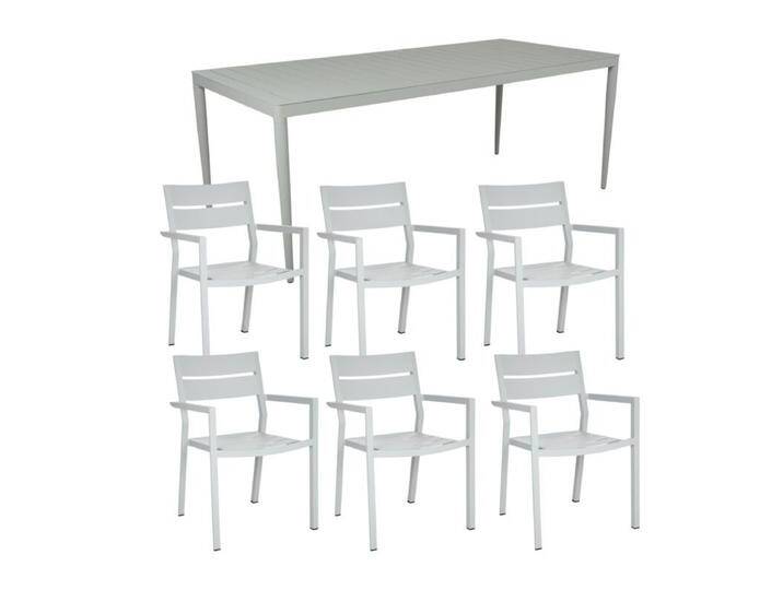 Brafab Delia/Bigby Gartenmöbel-Set mit Gartentisch 195x90 cm, 7-teilig - mit Tisch dusty green , Aluminium light grey von Brafab