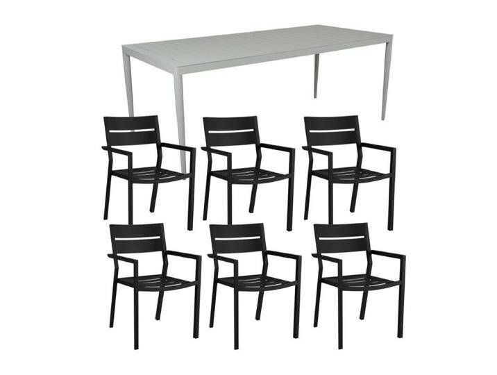 Brafab Delia/Bigby Gartenmöbel-Set mit Gartentisch 195x90 cm, 7-teilig - mit Tisch dusty green , Aluminium schwarz,stapelbar, Tischbein mit Höhenausgleich,Trendig & bunt von Brafab
