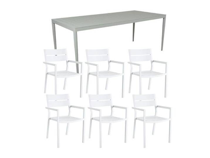 Brafab Delia/Bigby Gartenmöbel-Set mit Gartentisch 195x90 cm, 7-teilig - mit Tisch dusty green , Aluminium weiß von Brafab
