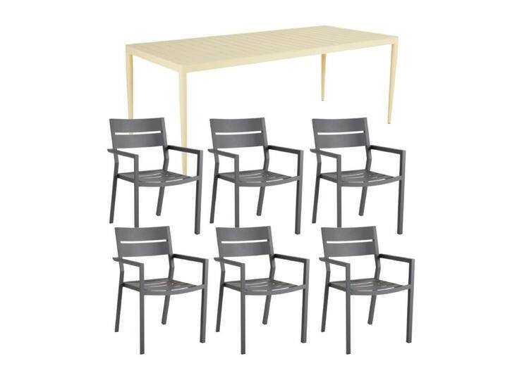Brafab Delia/Bigby Gartenmöbel-Set mit Gartentisch 195x90 cm, 7-teilig - mit Tisch lemon , Aluminium anthrazit,stapelbar, Tischbein mit Höhenausgleich,Trendig & bunt von Brafab