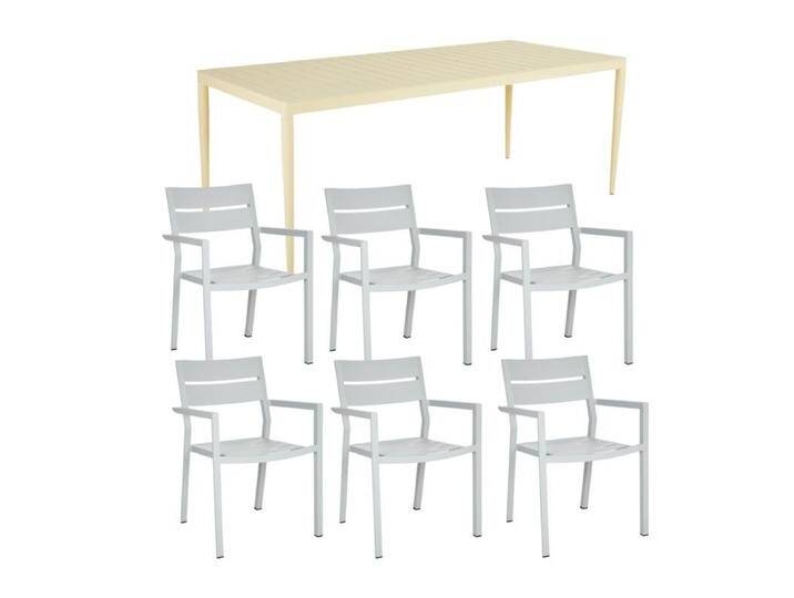 Brafab Delia/Bigby Gartenmöbel-Set mit Gartentisch 195x90 cm, 7-teilig - mit Tisch lemon , Aluminium light grey von Brafab
