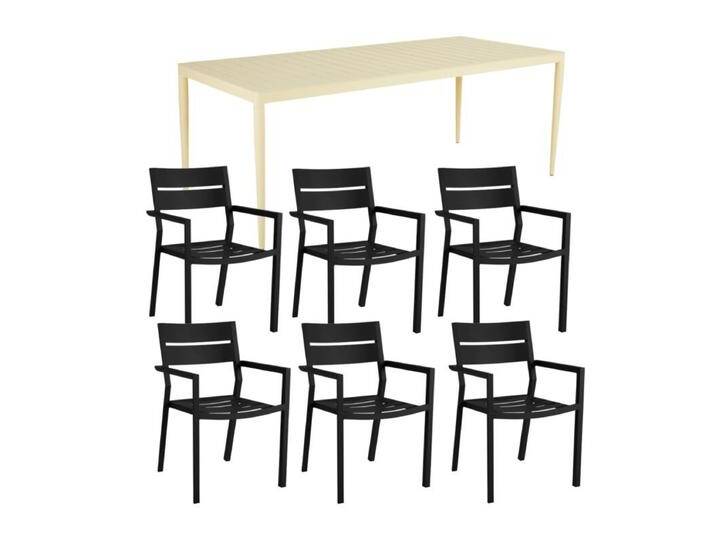 Brafab Delia/Bigby Gartenmöbel-Set mit Gartentisch 195x90 cm, 7-teilig - mit Tisch lemon , Aluminium schwarz von Brafab