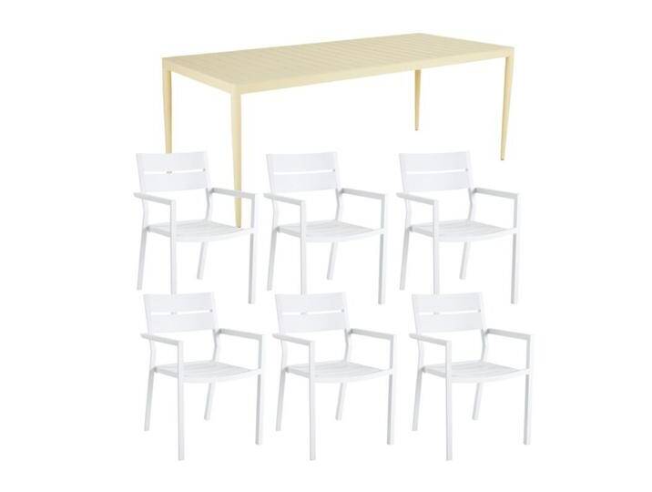 Brafab Delia/Bigby Gartenmöbel-Set mit Gartentisch 195x90 cm, 7-teilig - mit Tisch lemon , Aluminium weiß,stapelbar, Tischbein mit Höhenausgleich,Trendig & bunt von Brafab