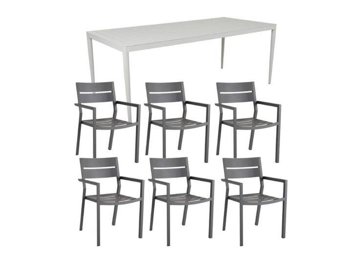 Brafab Delia/Bigby Gartenmöbel-Set mit Gartentisch 195x90 cm, 7-teilig - mit Tisch light grey , Aluminium anthrazit,stapelbar, Tischbein mit Höhenausgleich,Trendig & bunt von Brafab
