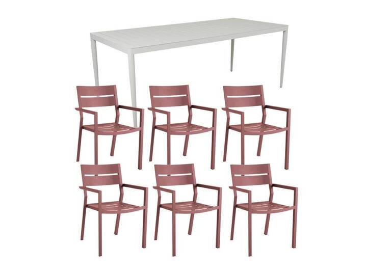 Brafab Delia/Bigby Gartenmöbel-Set mit Gartentisch 195x90 cm, 7-teilig - mit Tisch light grey , Aluminium zin red von Brafab