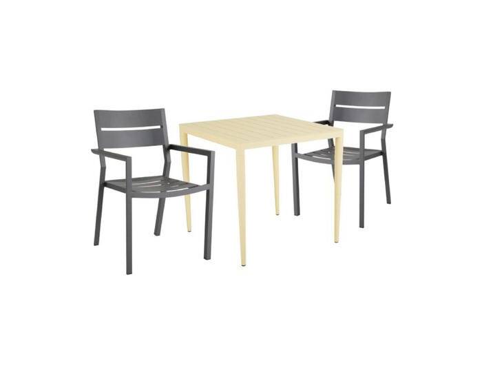 Brafab Delia/Bigby Gartenmöbel-Set mit Gartentisch 76x76 cm, 3-teilig - mit Tisch lemon , Aluminium anthrazit,stapelbar, Tischbein mit Höhenausgleich,Trendig & bunt von Brafab