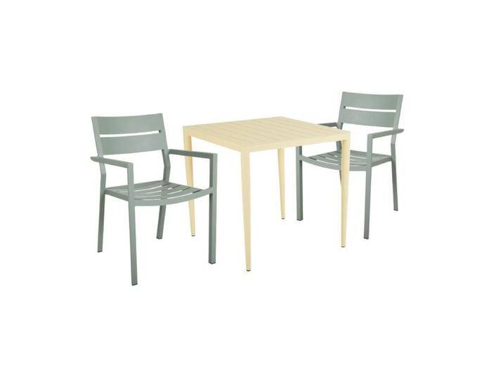 Brafab Delia/Bigby Gartenmöbel-Set mit Gartentisch 76x76 cm, 3-teilig - mit Tisch lemon , Aluminium dusty green von Brafab