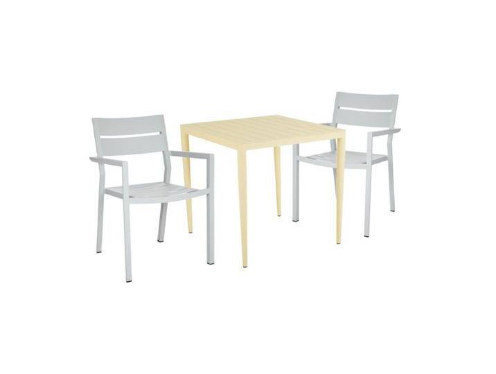 Brafab Delia/Bigby Gartenmöbel-Set mit Gartentisch 76x76 cm, 3-teilig - mit Tisch lemon , Aluminium light grey,stapelbar, Tischbein mit Höhenausgleich,Trendig & bunt von Brafab