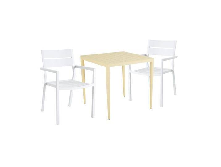 Brafab Delia/Bigby Gartenmöbel-Set mit Gartentisch 76x76 cm, 3-teilig - mit Tisch lemon , Aluminium weiß,stapelbar, Tischbein mit Höhenausgleich,Trendig & bunt von Brafab