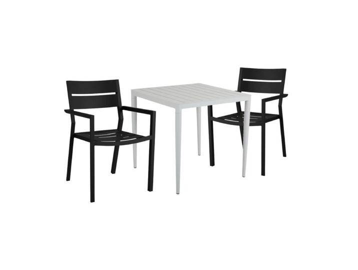 Brafab Delia/Bigby Gartenmöbel-Set mit Gartentisch 76x76 cm, 3-teilig - mit Tisch light grey , Aluminium schwarz,stapelbar, Tischbein mit Höhenausgleich,Trendig & bunt von Brafab